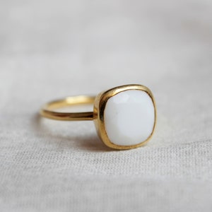 White Agate Ring, 925 Sterling Silver Ring, Gold Plated Ring, Square Agate Ring, Handmade Ring, Statement Ring, Dainty Ring, Everyday Ring