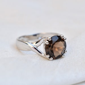 Dainty Ring Smokey Quartz Gemstone. Smoky Quartz Ring Handmade Ring Gold Plated Promise Ring 925 Sterling Silver Ring Stacking Ring