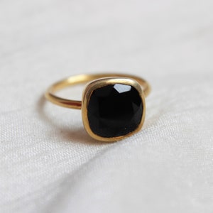 Black Onyx Ring, Sterling Silver Ring, Gold Plated Ring, Square Black Onyx Ring, Stacking Ring, Proposal Ring, Engagement Ring, Dainty Ring