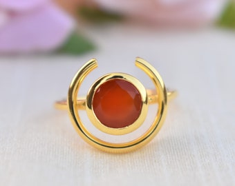 Natural Carnelian ring, Sterling Silver Ring, Gold Plated Ring, Crescent Moon Ring, Promise Ring, Handmade Ring, Statement Ring, Dainty Ring