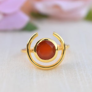 Natural Carnelian ring, Sterling Silver Ring, Gold Plated Ring, Crescent Moon Ring, Promise Ring, Handmade Ring, Statement Ring, Dainty Ring