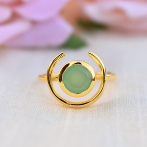 Aqua Chalcedony Ring, Sterling Silver Ring, Gold Plated Ring, Crescent Moon Ring, Everyday Ring, Handmade Ring, Stackable Ring Proposal Ring