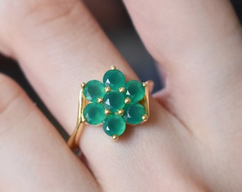 Green Onyx Ring, 925 Sterling Silver Ring, Gold Plated Ring, Flower Green Onyx Ring, Handmade, Engagement Ring, Wedding ring, Gift For Her