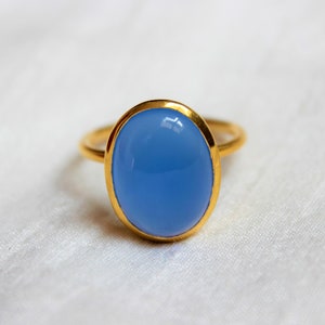 Blue Chalcedony Ring, 925 Sterling Silver Ring, Gold Plated Ring, Everyday Ring, Handmade Ring, Stackable Ring, Proposal Ring, Oval Ring