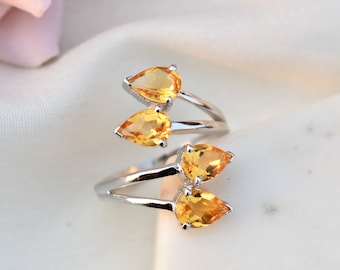 Citrine Ring, Sterling Silver Ring, Proposal Ring, Everyday Ring, Pear Citrine Wrap Ring, Stackable Ring, November Birthstone Ring, Dainty