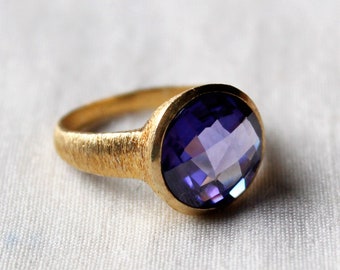 Tanzanite Quartz Ring, Sterling Silver Ring, Gold Plated Ring, Proposal Ring, Stacking Ring, Statement Ring, Wedding ring, Tanzanite Ring