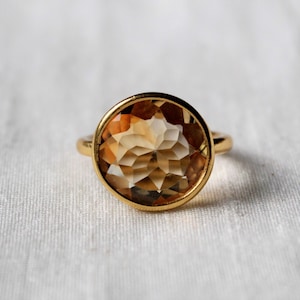 Citrine Ring, Sterling Silver Ring, Gold Plated Ring, Proposal Ring, Handmade Ring, Stacking Ring, Yellow Citrine, November Birthstone Ring