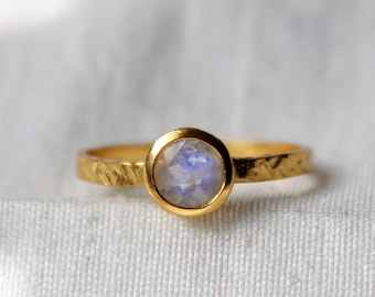 Moonstone Ring,Stacking  925 Sterling Silver Ring, Gold Plated, Thin Stack Ring, Promise Ring,Hammered Ring,Natural Stone,June Birthstone