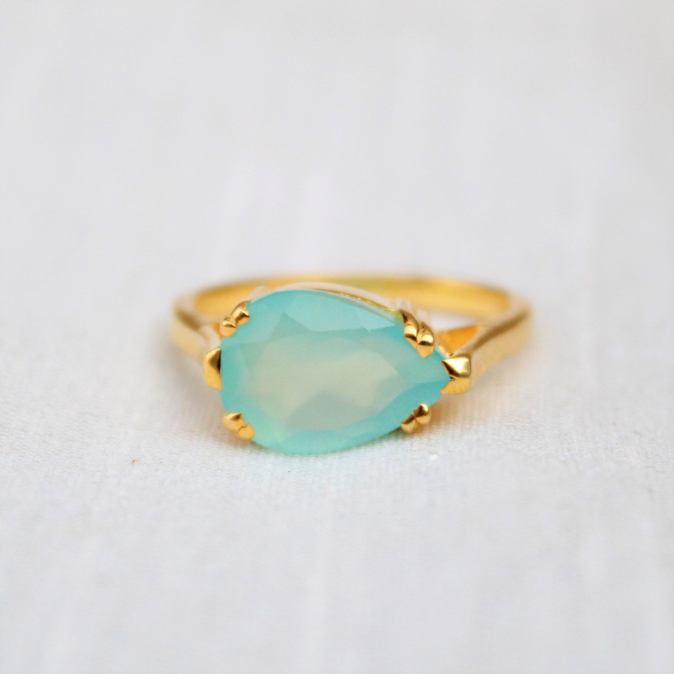 Pear Aqua Chalcedony Ring, 925 Sterling Silver Ring, Gold Plated Ring, Everyday Ring, Aqua Chalcedony Ring, Proposal Ring, Stackable Ring