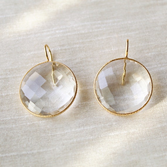 Rock Crystal Earrings Gold Plated Sterling Silver Earrings Etsy UK