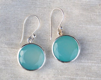 aqua chalcedony silver Earring,925 Sterling Silver earring,Everyday Wear,Gift for her,Anniversary Earrings,wedding earring, March Birthstone