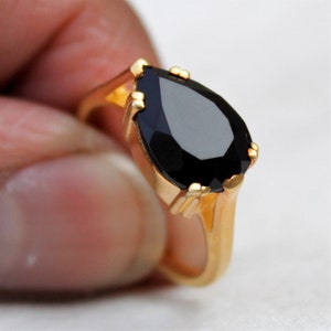 Black Onyx Ring, 925 Sterling Silver Ring, Gold Plated Ring, Pear Black Onyx Ring, Stacking Ring, Stackable Ring, Engagement Ring, Pear Ring