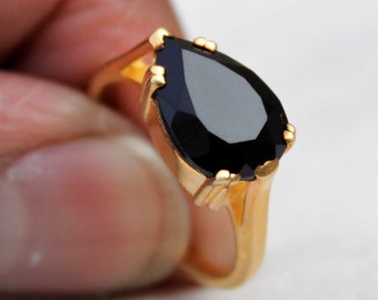 Black Onyx Ring, 925 Sterling Silver Ring, Gold Plated Ring, Pear Black Onyx Ring, Stacking Ring, Stackable Ring, Engagement Ring, Pear Ring