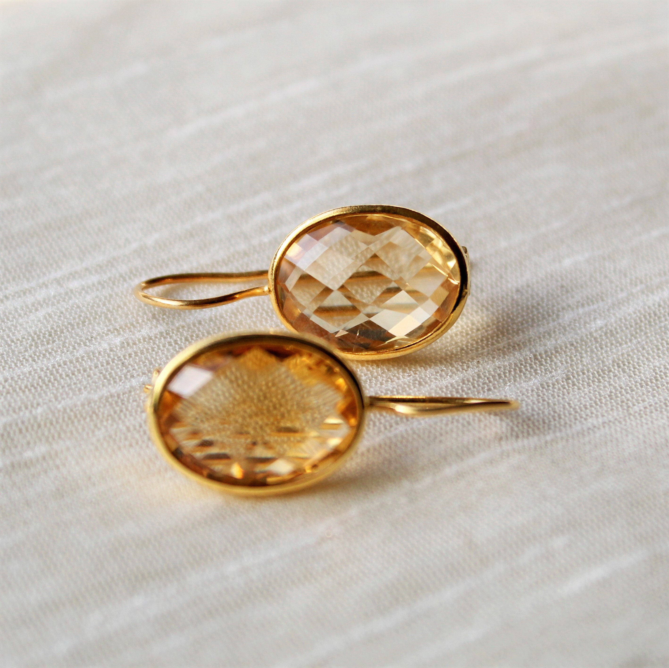 Bijoux femme - Boucles d'oreilles femme, en Citrine, Or 14 carats ou