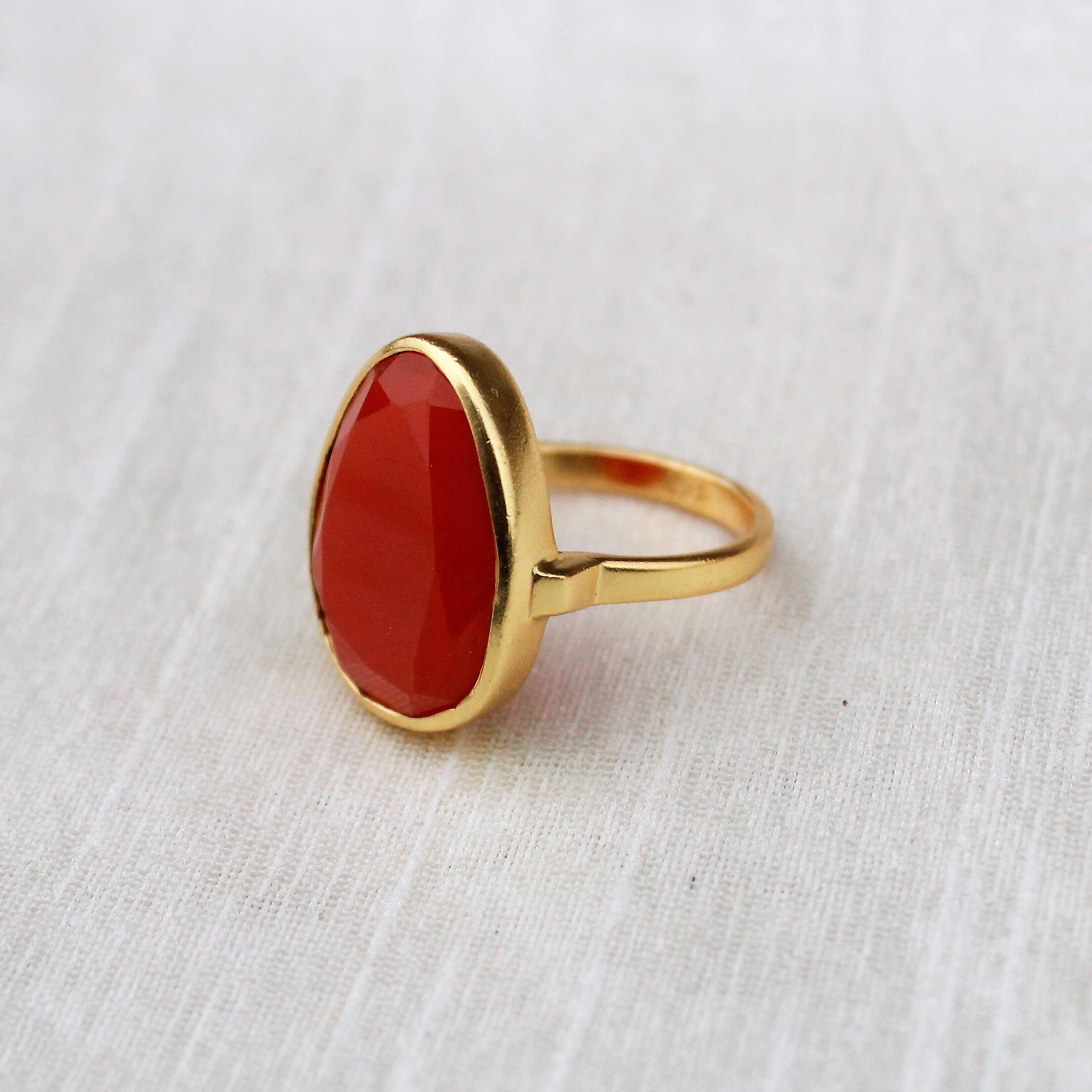 Natural Carnelian Ring 925 Sterling Silver Ring Gold Plated | Etsy