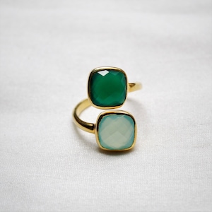 Aqua chalcedony Ring & Green Onyx Ring, Sterling Silver Ring, Gold Plated Ring, Proposal Ring, Wrap Ring, Stacking Ring, Spiral Ring, Dainty