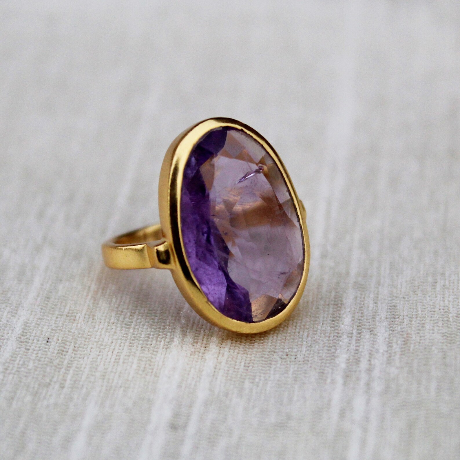 Natural Amethyst Silver-Plated Ring