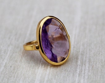 Natural Amethyst Ring, Sterling Silver Ring, Gold Plated Ring, Purple Amethyst Ring, Handmade Ring, February Birthstone Ring, Statement Ring