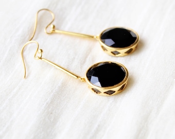 natural black onyx Earrings, Gold Plated, 925 Sterling silver, Statement Earrings, wedding earrings, anniversary earrings, July Birthstone