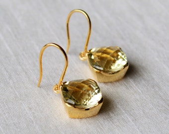 Cupcake earrings, Lemon quartz Earring, 925 Sterling Silver earring, Gold Plated, Bridesmaid earrings, Gift for Her, Proposal Gift