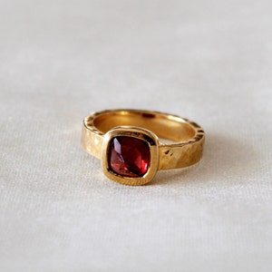 Natural Garnet Ring, Sterling Silver Ring, Gold Plated Ring, Handmade Hammered Ring, Statement Ring, Proposal Ring, January Birthstone Ring