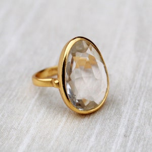 Crystal Ring, Clear Crystal Ring, Rock Crystal Ring, Sterling Silver Ring, Gold Plated Ring, Healing Stone, Clear Quartz Ring, Dainty Ring