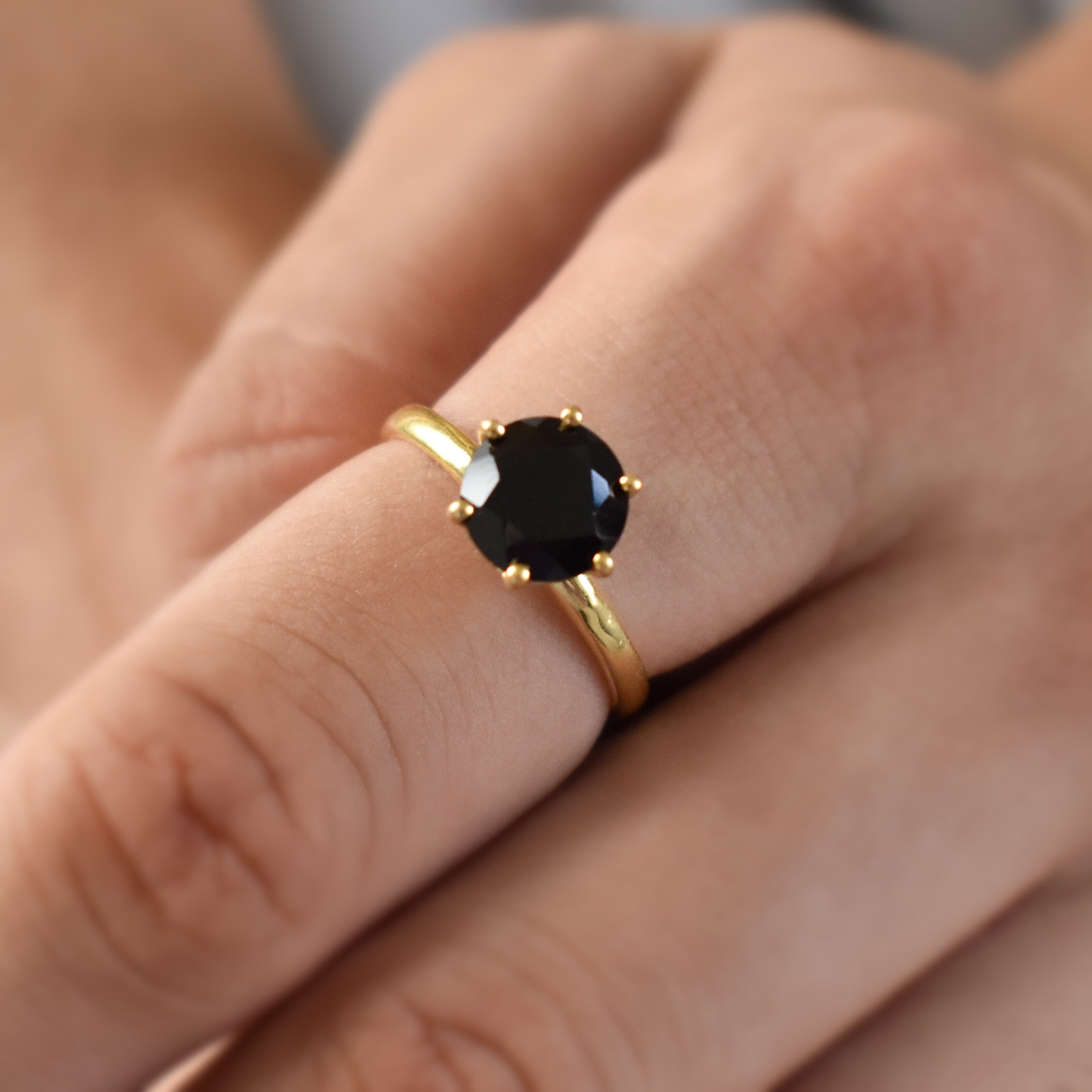 Black Onyx Ring, 925 Sterling Silver Ring, Gold Plated Ring, statement ring, Stackable Ring, Engagement Ring, Everyday Ring, Solitaire Ring
