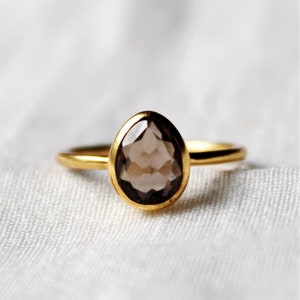 Smoky Quartz Ring, 925 Sterling Silver Ring, Gold Plated, promise Ring, Handmade, Stacking Ring, June Birthstone, Dainty Ring, Smokey Quartz