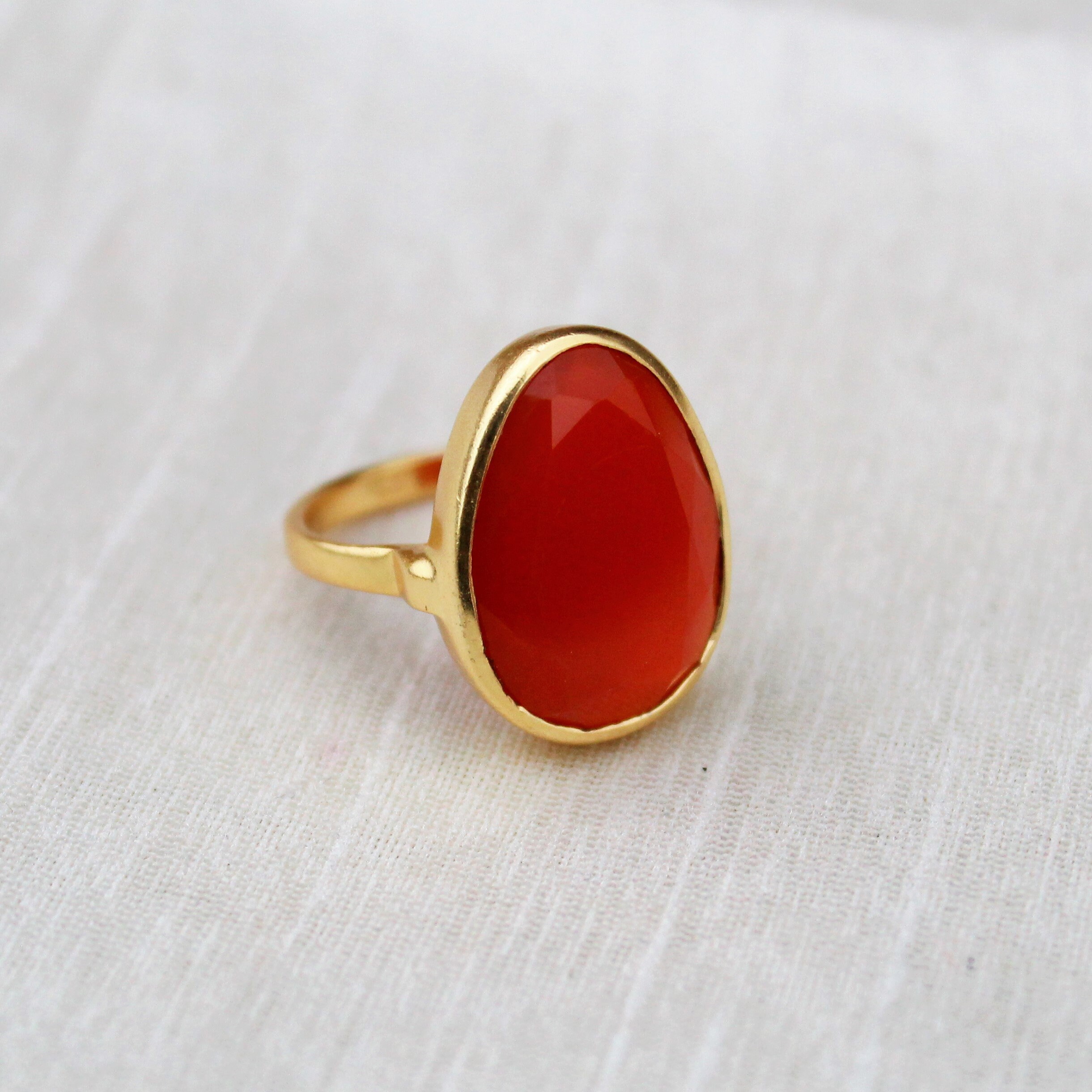 Natural Carnelian Ring 925 Sterling Silver Ring Gold Plated | Etsy