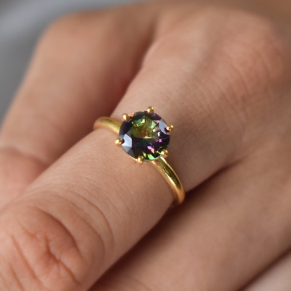 Mystic Topaz Ring 925 Sterling Silver Ring Gold Plated