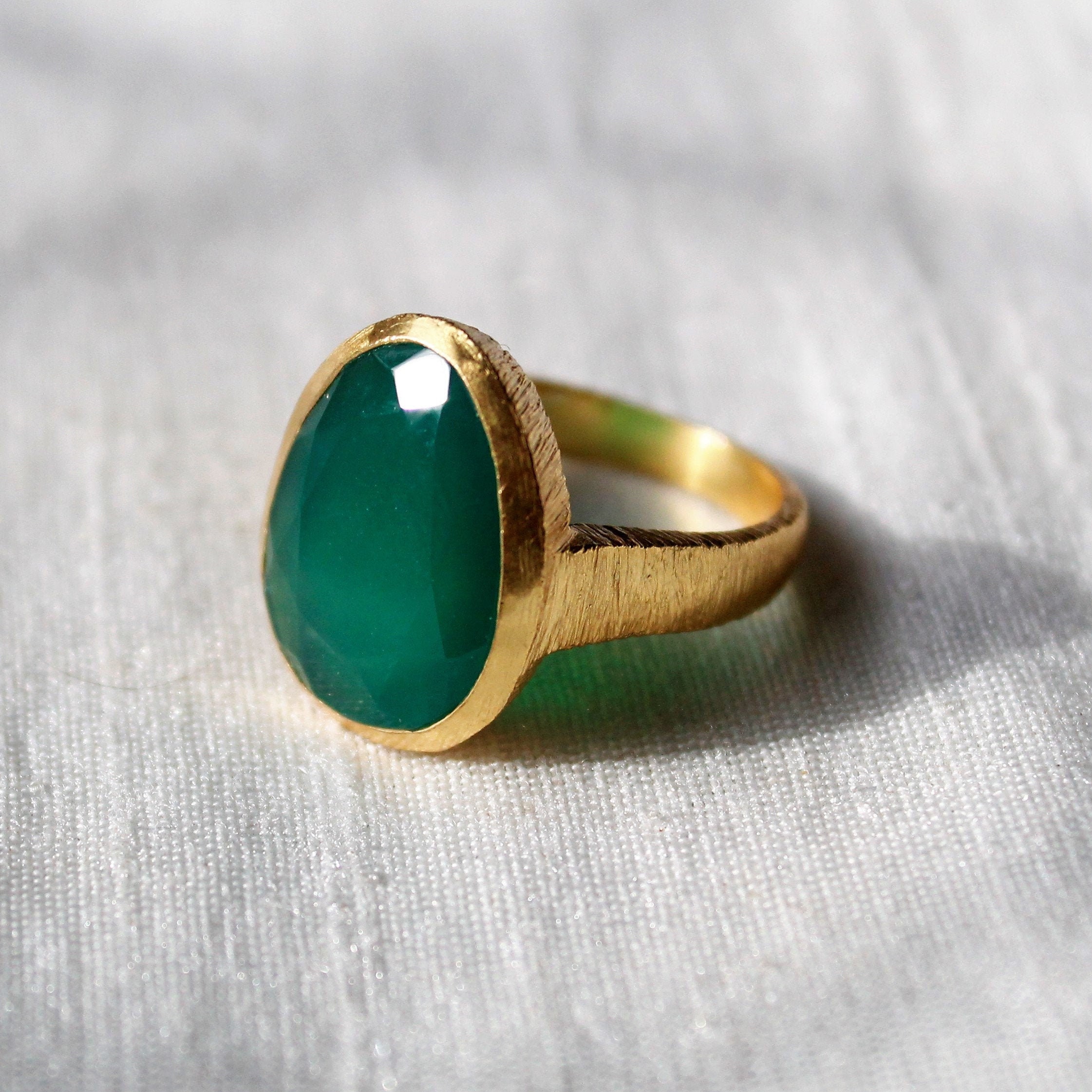 Natural Green Onyx Ring Sterling Silver Ring Textured Green - Etsy