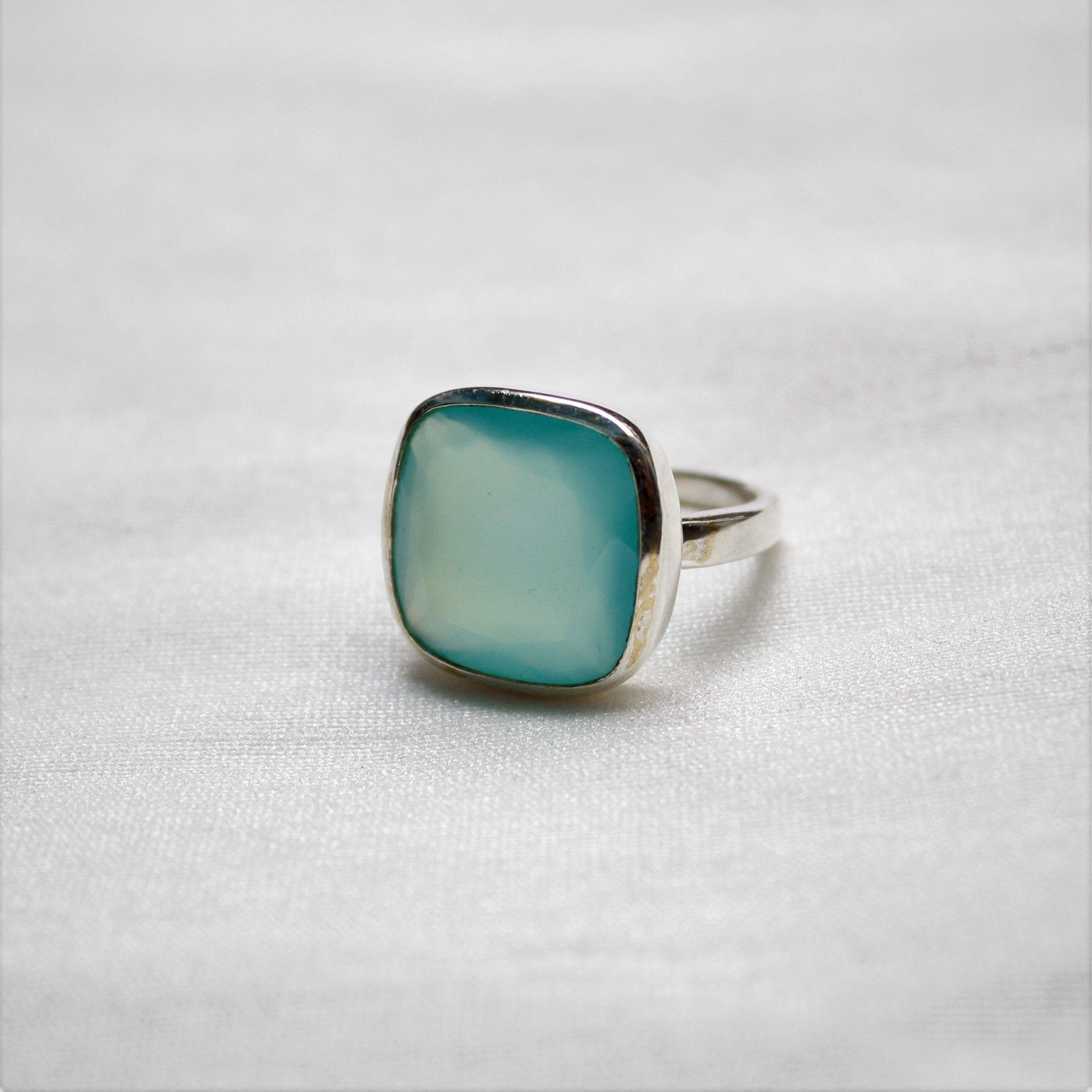 Aqua Chalcedony Ring, 925 Sterling Silver Ring, Square Aqua Chalcedony Ring, Everyday Ring, Handmade Ring, Wedding ring,Silver Stacking Ring