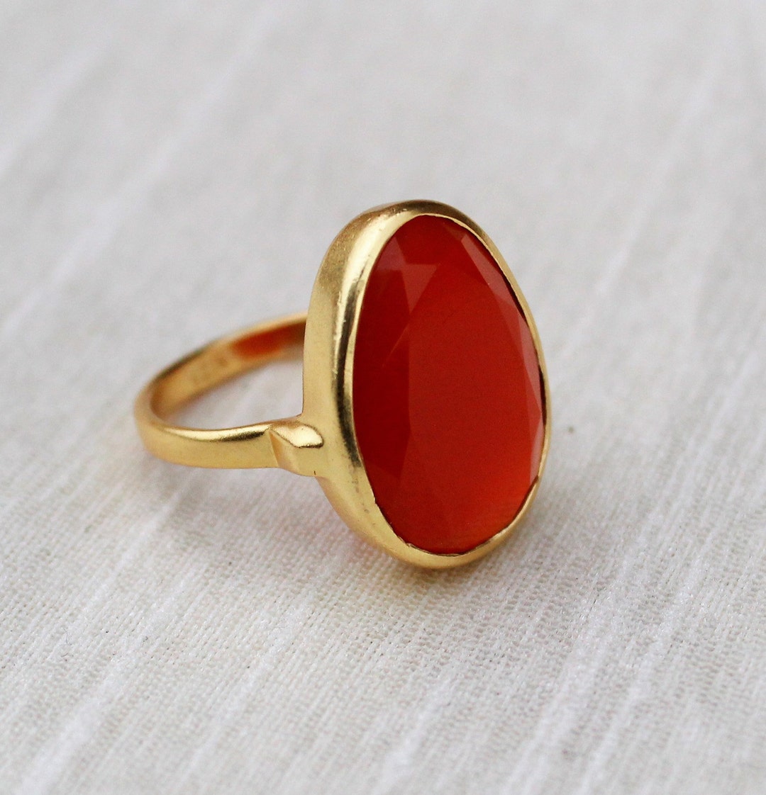 Natural Carnelian Ring 925 Sterling Silver Ring Gold Plated - Etsy