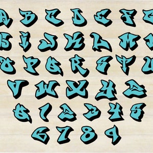 Alfabet graffiti SVG/PNG/Ai/DXF, Numery Grffiti, Clipart GrffitiLetters, Plik Cricut