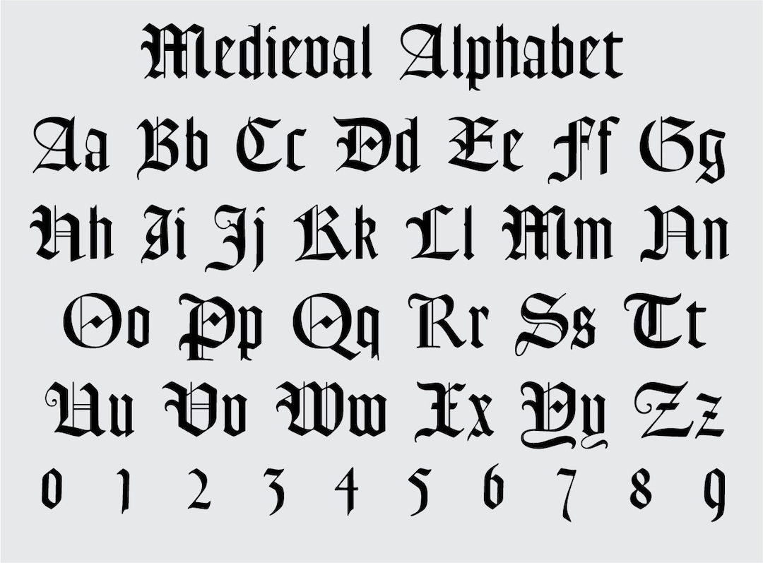 Alfabeto medievale, carattere medievale, carattere re, alfabeto antico