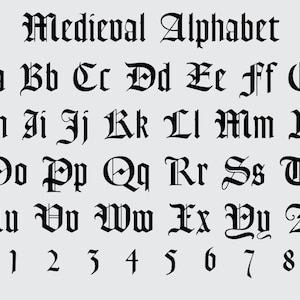 Middeleeuws alfabet, middeleeuws lettertype, koningslettertype, oud alfabet, SVG / PNG / DXF / ai / Ttf