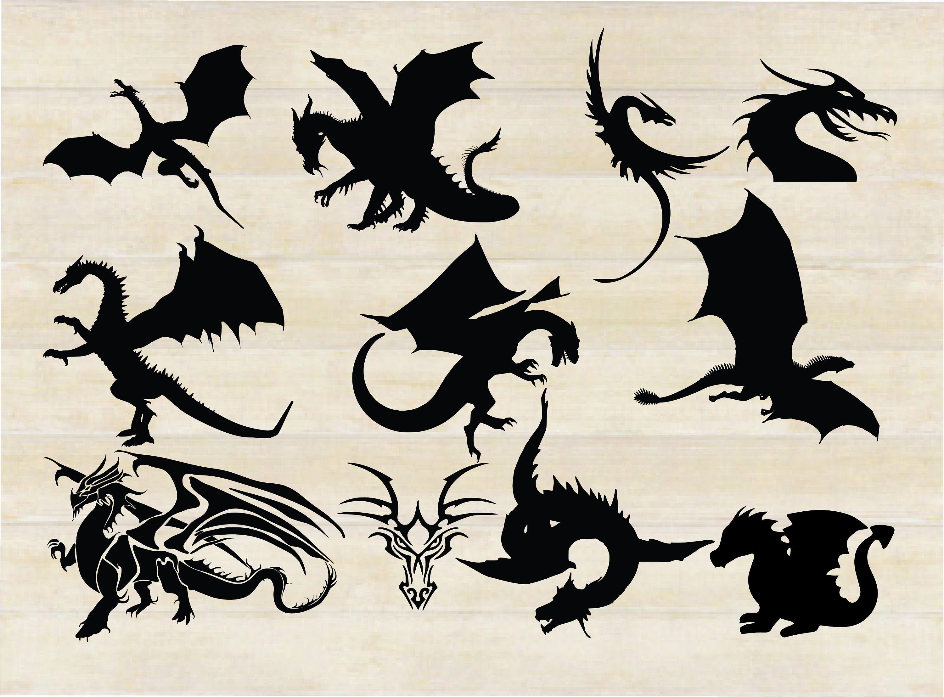 Dragon Bundle Dragon Silhouette Clipart Cricut | Etsy