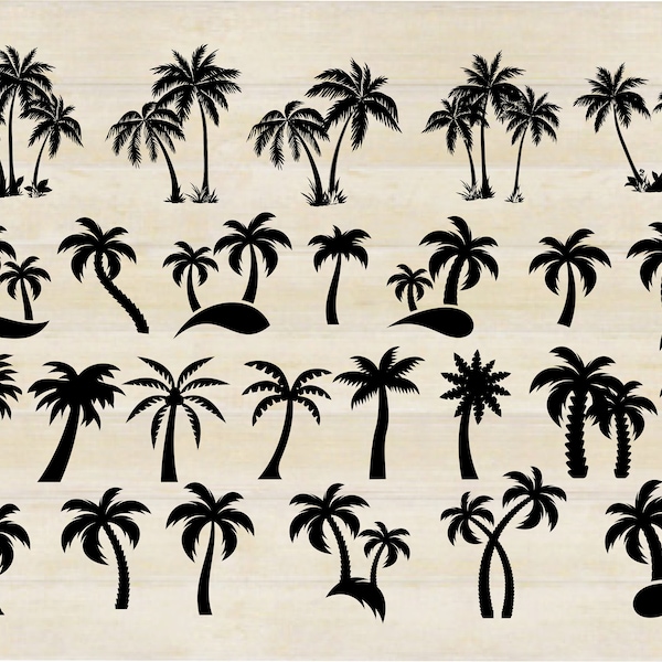 Palm Tree SVG Bundle, 26 Palm Trees designs, Beach SVG, Tropical, Palm Clipart, svg, png, ai, eps, dxf cut file