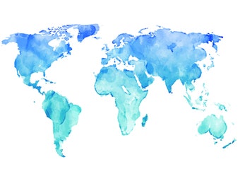 Watercolor World Map, World map blue painting, vector map eps|svg|png|pdf|jpeg