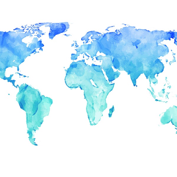 Watercolor World Map, World map blue painting, vector map eps|svg|png|pdf|jpeg