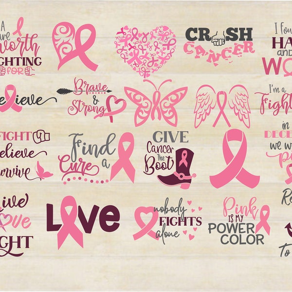 PAQUET DE SENSIBILISATION AU CANCER, Cancer awareness svg, CancerAwareness, Pink ribbon Clipart, fichiers de coupe svg / png / ai