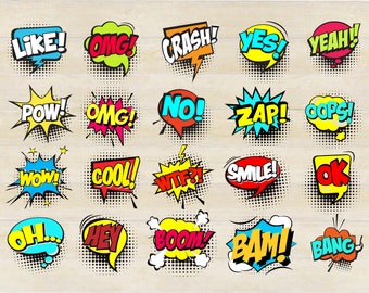 Colorful comic speech bubbles SVG, Speech Bubble, Pop Art, Retro speech, Boom, Pow, Bubble collection, svg, png, ai, eps, dxf