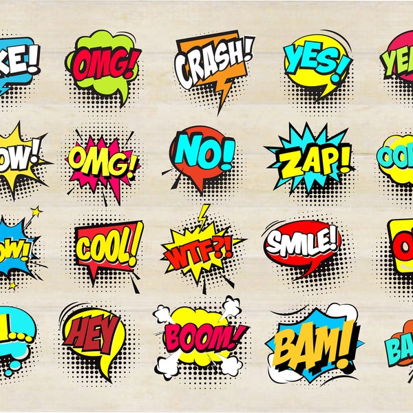 Bunte Comic Sprechblasen SVG, Sprechblase, Pop Art, Retro Rede, Boom, Pow, Bubble Sammlung, svg, png, ai, eps, dxf