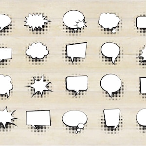 Balões de fala em quadrinhos SVG, balão de fala, pop art, discurso retrô, Boom, Pow, coleção de bolhas, svg, png, ai, eps, dxf
