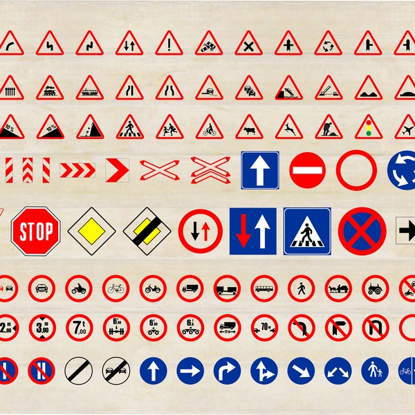 Plotterdatei Verkehrsschilder SVG Bundle, 107 Straßenschilder Clipart, Straßenschilder Sticker, Geschwindigkeitsbegrenzung, svg, png, ai, eps, dxf Plotterdatei