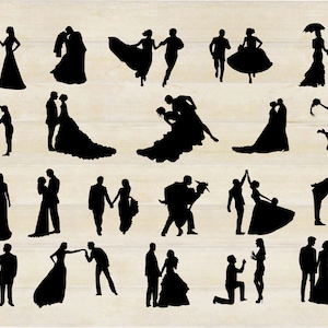Braut und Bräutigam Silhouette, Braut und Bräutigam Vector Bundle Clipart, Hochzeit Set, svg/png/ai/pdf/jpeg Cut Files