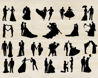 BRIDE and GROOM SILHOUETTE, Bride and Groom Vector Bundle Clipart, Wedding set, svg/png/ai/pdf/jpeg cut files