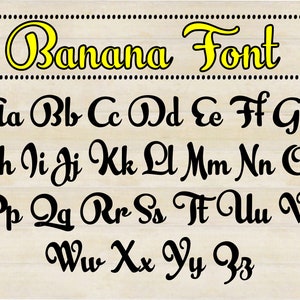 Banana Font SVG, Bold font SVG, Cursive Alphabet, Drôle de police Clipart, svg/png/dxf/Ai/Ttf