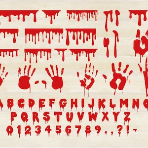 BLOOD CRAFT BUNDLE svg| Blood Dripping Borders| Bloody Handprints| Blood Alphabet| Blood Drips|  svg,png, ai, eps, dxf cut files