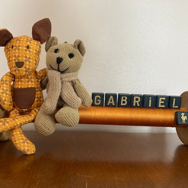 Cadeau naissance garçon prénom gabriel déco de chambre vintage upcycling